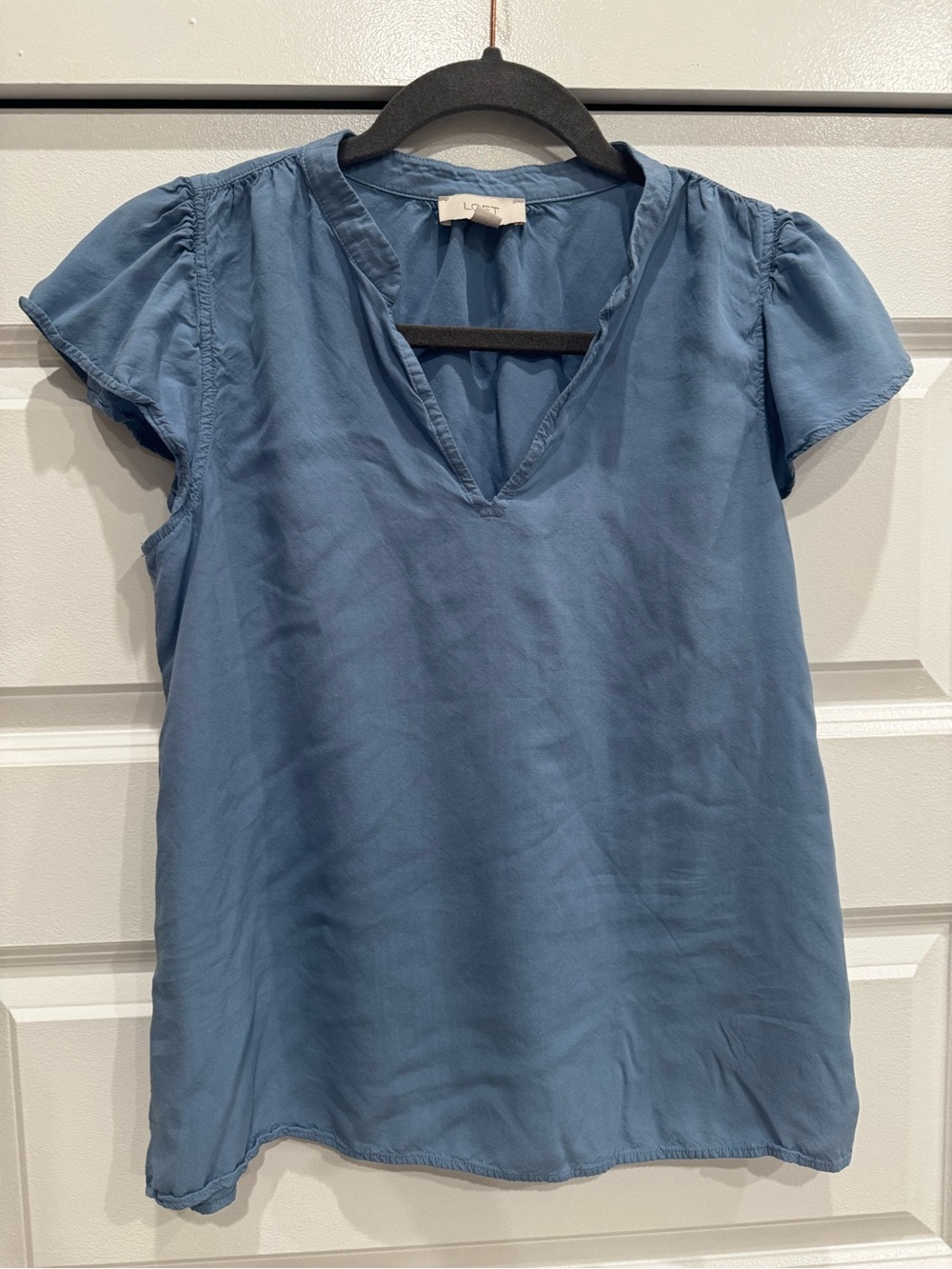 LOFT Dusty Blue V-Neck Short Sleeve Blouse